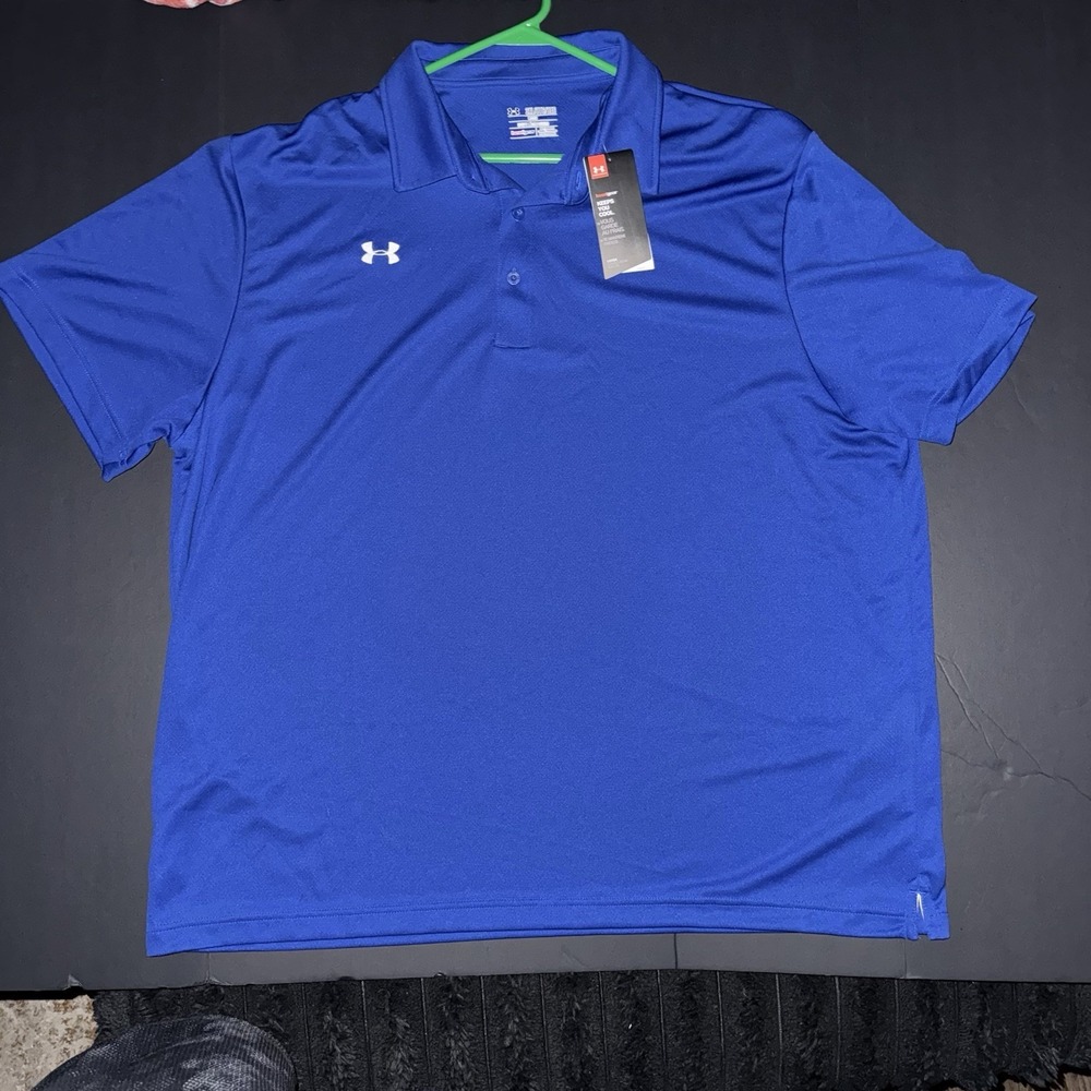 Men's 3XL Under Armour HeatGear Polo Shirt Blue Loose Fit Short Sleeve Logo